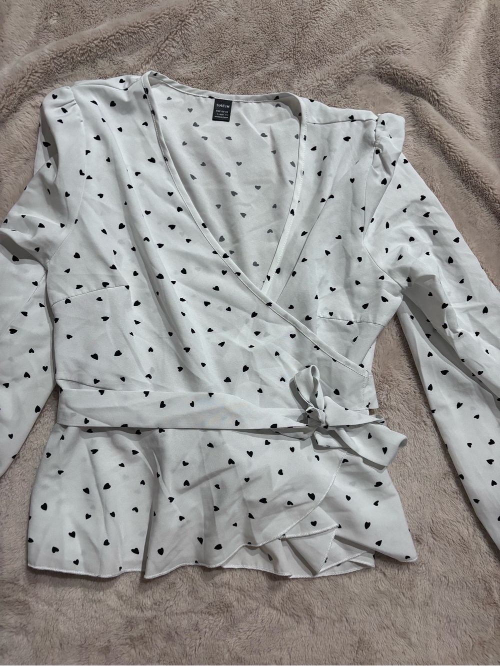 SHEIN White Blouse with Black Heart Print